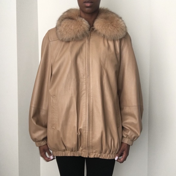 Fox Fur Collar Leather Jacket - Size S - Picture 1 of 6